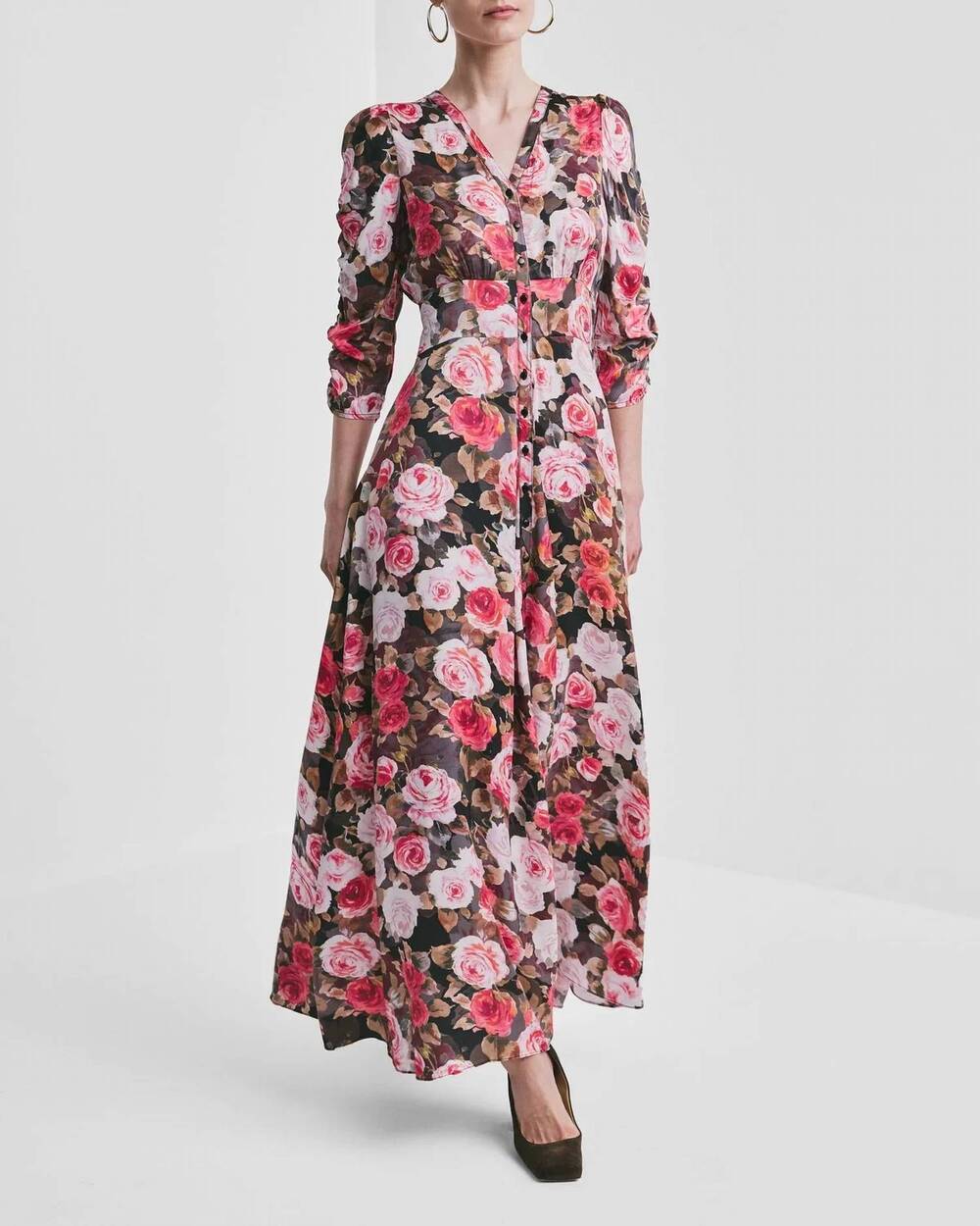 NEW BYTIMO midnight rose satin dress in multi